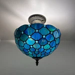 Tiffany Style Ceiling Lights Fixt Blue Stained Glass Crystal Beans W*12. Fixed Price $119.99.