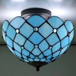 Tiffany Sea Blue Stained Glass Semi Flush Mount Ceiling Light Mediterranean Deco. Fixed Price $84.51.