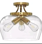 Mount Ceiling With Glass Merra 11 In. 3-LIGHT Antique Brass Semi-flush. Fixed Price $33.25.