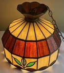 Underwriters Laboratories Stained Slag Glass Tiffany Style Hanging Leaf Lamp 16". Fixed Price $339.99.