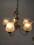 Vtg Murray Feiss Virden Brass Frosted 5 Glass Shade Ceiling Light Chandelier. Fixed Price $101.96.