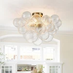 Modern Swirled Glass Globe Bubble 3-LIGHT Semi-flush Mount Ceiling Fixture. Fixed Price $365.89.