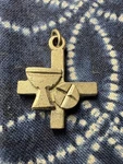 Vtg Hand Hewn Catholic First Communion / Eucharist Cross Pendant Pewter. Fixed Price $15.00.