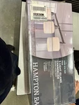 Hampton Bay Oron 3-LIGHT Brushed Steel Island With White Glass Shades. Fixed Price $125.00.