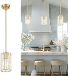 Polished Gold Crystal Pendant Light, Modern Mini Chandelier For Any Room. Fixed Price $121.99.