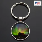 Green Sky Aurora Barn House Farm Northern Lights Glass Glow Keychain Gift. Fixed Price $8.49.