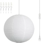 Paper Lantern Plug Hanging Lamp, 20IN White Rice Pendant Light Wit. Fixed Price $124.99.