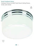 Ceiling Light, Brushed Nickel, White Frosted Glass, Hardware House #54-4403, New. Fixed Price $17.20.
