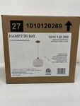 Hampton Bay Caroline 1-LIGHT Aged Brass Mini Pendant Opal Etched Ribbed Glass. Fixed Price $38.99.