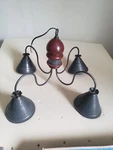 Irvin's Rustic Primitive Cambridge Red Wood Punched Tin Chandelier. Fixed Price $149.59.