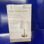 Simple Designs 10 In. Sand Nickel Mini Basic Table Lamp With White Fabric Shade. Fixed Price $24.88.
