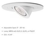 Elco EL1488 W 4" Bi Pin Adjustable Spot Light Trim. Fixed Price $29.00.