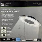 Commercial Electric In. 12000 Lm Ultra Lightweight Black Led High Bay. Fixed Price $29.99.