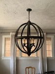 Currey & Company Axel Orb Chandelier, Black Wood. Fixed Price $1500.00.