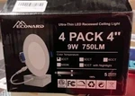 Meconard Led Recessed Ultra Thin Ceiling Light 4 Pack - 750LM 9W 3CCT. Fixed Price $35.00.