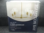 Hampton Bay Florabelle 5-LIGHT Chandelier Antique Gold Clear Globe Glass Shades. Fixed Price $35.00.