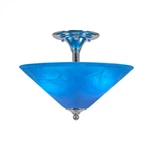 Toltec Semi-flush Mount, Bulbs, Chrome, 16" Blue Italian Glass 121-CH-415. Fixed Price $220.00.