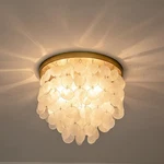 3-LIGHTS Capiz Shell Ceiling Fixtures, Gold Boho Flush Mount. Fixed Price $102.69.