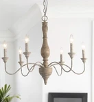 Gray Washed Wood 6-LIGHT Candle French Country Style Chandelier. Fixed Price $125.00.