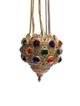Antique Pierced Brass Jeweled Hanging Candle Lamp Light Fixture. Fixed Price $264.99.