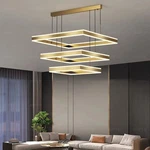 New Modern Gold 3-RING Square Led Chandelier Dimmable Ceiling Light W/ Remote. Fixed Price $104.40.