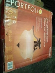 Portfolio Semi Flush Ceiling Fixture Corinthian Bronze Amber Linen Glass 0306106. Fixed Price $65.00.