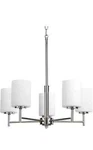 5-LIGHT Polished Nickel Etched White Glass Chandelier By Progress Lighting. Fixed Price $89.10.