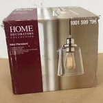 Home Decorators Ceiling Fixture Light Nickel Pendant Clear Glass Shade Dimmable. Fixed Price $35.00.