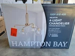 New Hampton Bay Nelwyn 25" 4-LIGHT Vintage Brass Chandelier Clear Glass Shades. Fixed Price $49.99.