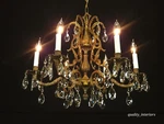 Antique 6 Arm Light Heavy Majestic Brass Cut Lead Glass Crystal Chandelier. Fixed Price $895.00.