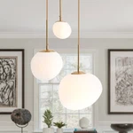 Frosted Glass 3-LIGHT Chandelier Gold Pendant Lamp Adjustable Ceiling Lights. Fixed Price $180.49.