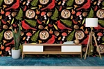 Forest Animals Owls On Black Background Elk Plants Wallpaper Murals. Fixed Price $19.00.