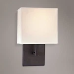 George Kovacs Elegant Wall Light Bronze Off White Linen Shade Case 6. Fixed Price $500.00.