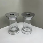 Ralph Lauren Crystal Ella Clear Set Of 2 Single Light Candlestick Holders 5" Mcm. Fixed Price $28.97.