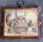 Vintage Otto Wood Wall Plaque Love Lights The World 5 X6 Mice Bed. Fixed Price $14.99.