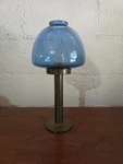 Hans Agnes Jakobsson Sweden Brass Blue Globe Glass Candle Holder Lamp 13.5". Fixed Price $135.00.