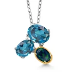 925 Silver And 10K Yellow Gold London Blue Topaz Green Opal Pendant. Fixed Price $114.99.