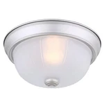 (1) Flushmount Ceiling Light Fixture Brushed Nickle Frosted Ribbed Glass 10". Fixed Price $21.99.