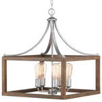 Hampton Bay Boswell Quarter 5-LIGHT Galvanized Pendant Chestnut Wood Accents. Fixed Price $209.14.