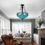 Tiffany Pendant Fixture 16'' 3-LIGHT Stained Glass Chandelier Hanging Lamp. Fixed Price $182.27.