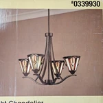 Nib Classy 24" 4-LITE Ceiling Chandelier Pendant Light W/ Tiffany Glass Shades. Fixed Price $279.99.