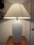 Troy Lighting Deacon Table Lamp White Ceramic Base Fabric Shade, Wall Switch. Fixed Price $139.99.