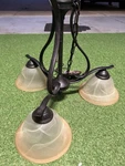 Volume Lighting 3 Antique Bronze Chandelier W/alabaster Shades. Fixed Price $95.00.
