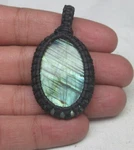 Natural Labradorite 64.85 Cts Oval Cotton Waxed Cord Macrame Pendant J 1542. Fixed Price $7.49.