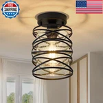 Fisgoni Small Ceiling Light Metal Cage Seeded Glass Flush Mount. Fixed Price $49.02.