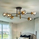 SZXYKEJI6-LIGHTS Glass Globe Sputnik Chandelier Modern Flush Mount Ceiling Li.... Fixed Price $175.60.