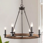 Lnc 22.8 In. 6-LIGHT Rustic Farmhouse Wagon Wheel Chandelier. Fixed Price $123.45.