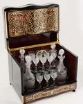Antique 19THC French Boulle Style Liqueur Cabinet With Glass Set. Fixed Price $7899.99.