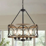 Slbwq 4-LIGHT Chandelier, Black & Wood GRAIN-4 Lights-farmhouse. Fixed Price $153.35.