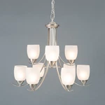 Yhd Mirror Lake 9-LIGHT Chandelier, Brushed Nickel Steel, Modern White Glass. Fixed Price $218.99.